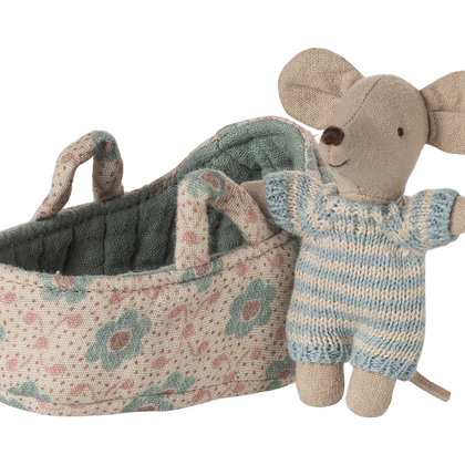 Maileg Baby Mouse in Cot ~ Blue