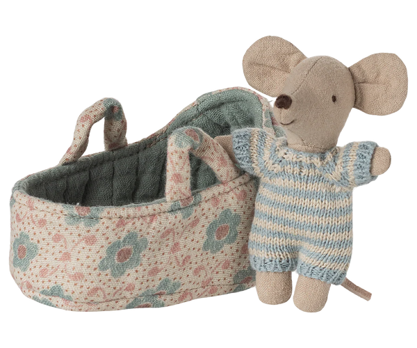 Maileg Baby Mouse in Cot ~ Blue