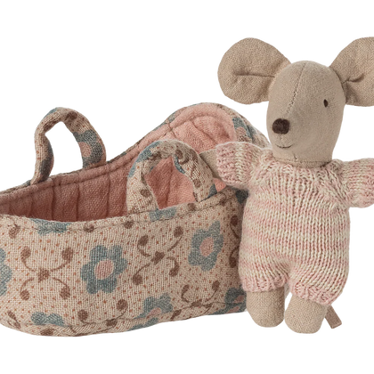 Maileg Baby Mouse in Cot ~ Rose