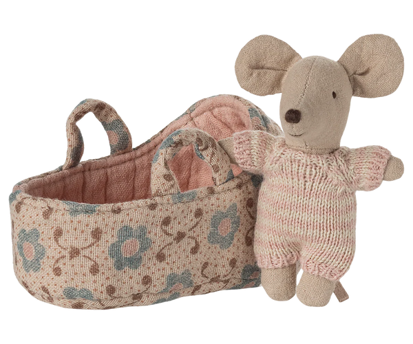Maileg Baby Mouse in Cot ~ Rose