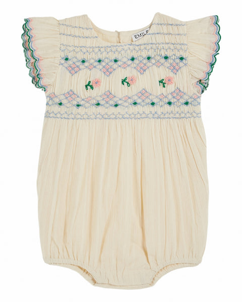 Emile at Ida Romper ~ Smocked Ecru