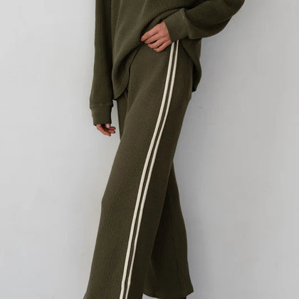 DONNI Thermal Crop Stripe Pant ~ Oregano