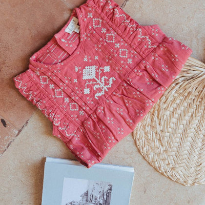 Lali Little Flora Romper in Coral Crossstitch