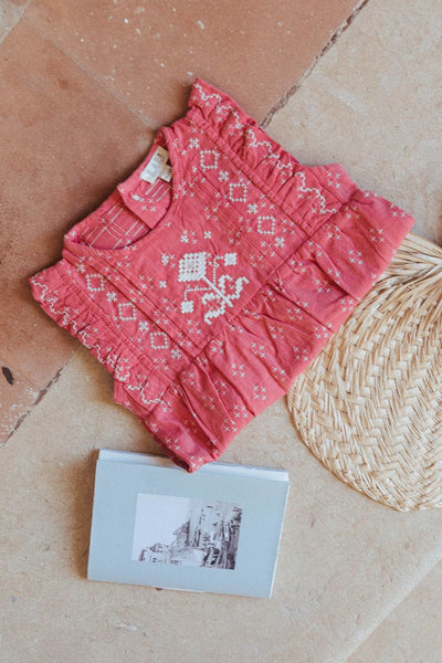 Lali Little Flora Romper in Coral Crossstitch