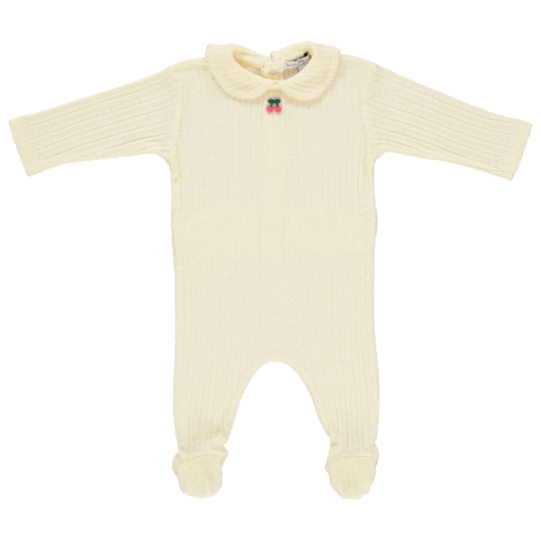 Bebe Organic Beb Collar Onesie ~ Natural Cherry Pointelle