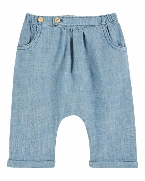 Emile et Ida Light Blue Linen Baby Pants