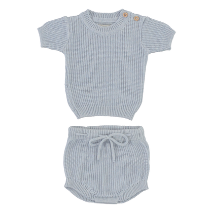 Bebe Organic Kelly Baby Set ~ Blue Melange Knit