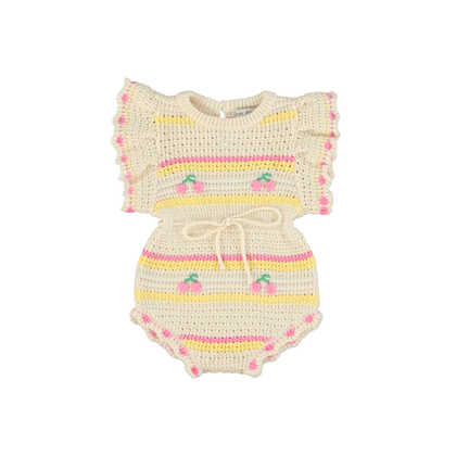 Bebe Organic Paloma Romper ~ Cherry Stripes
