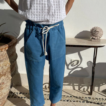 Two New York Indigo Dipped Paper Bag Pant