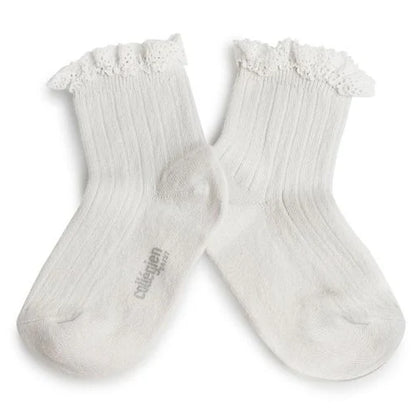 Collegien Lili Lace Trim Ankle Socks - Blanc Neige