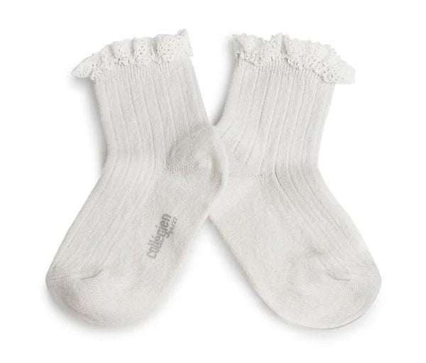 Collegien Lili Lace Trim Ankle Socks - Blanc Neige