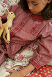 Bonjour Diary Embroidered Red Pajama Set