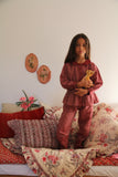 Bonjour Diary Embroidered Red Pajama Set