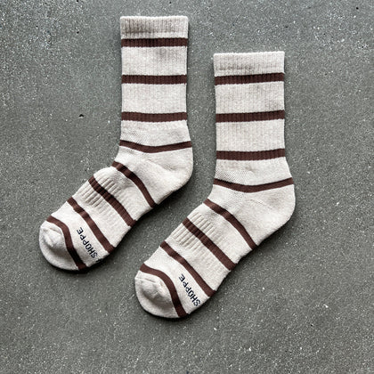 Le Bon Striped Boyfriend Socks in Flax
