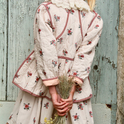 Bonjour Diary Quilted Jacket Denim ~ Garden Flowers Print