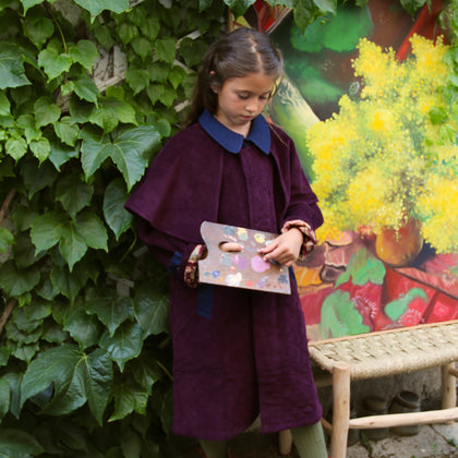 Bonjour Diary Trench Coat ~ Burgundy Corduroy, Navy Collar