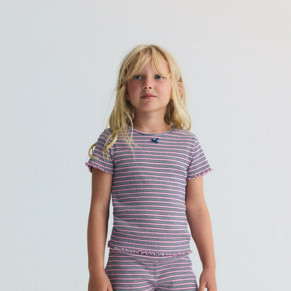 New Society Rib Tee Pink Stripe