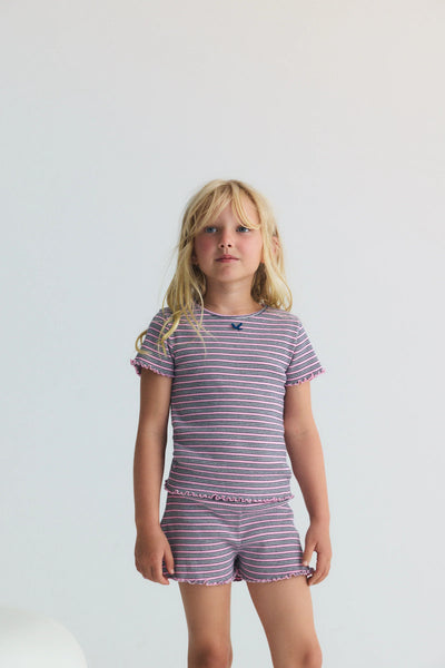 New Society Rib Tee Pink Stripe