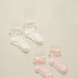 Noralee Ruffle Socks ~ Ivory, Blush