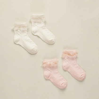 Noralee Ruffle Socks ~ Ivory, Blush