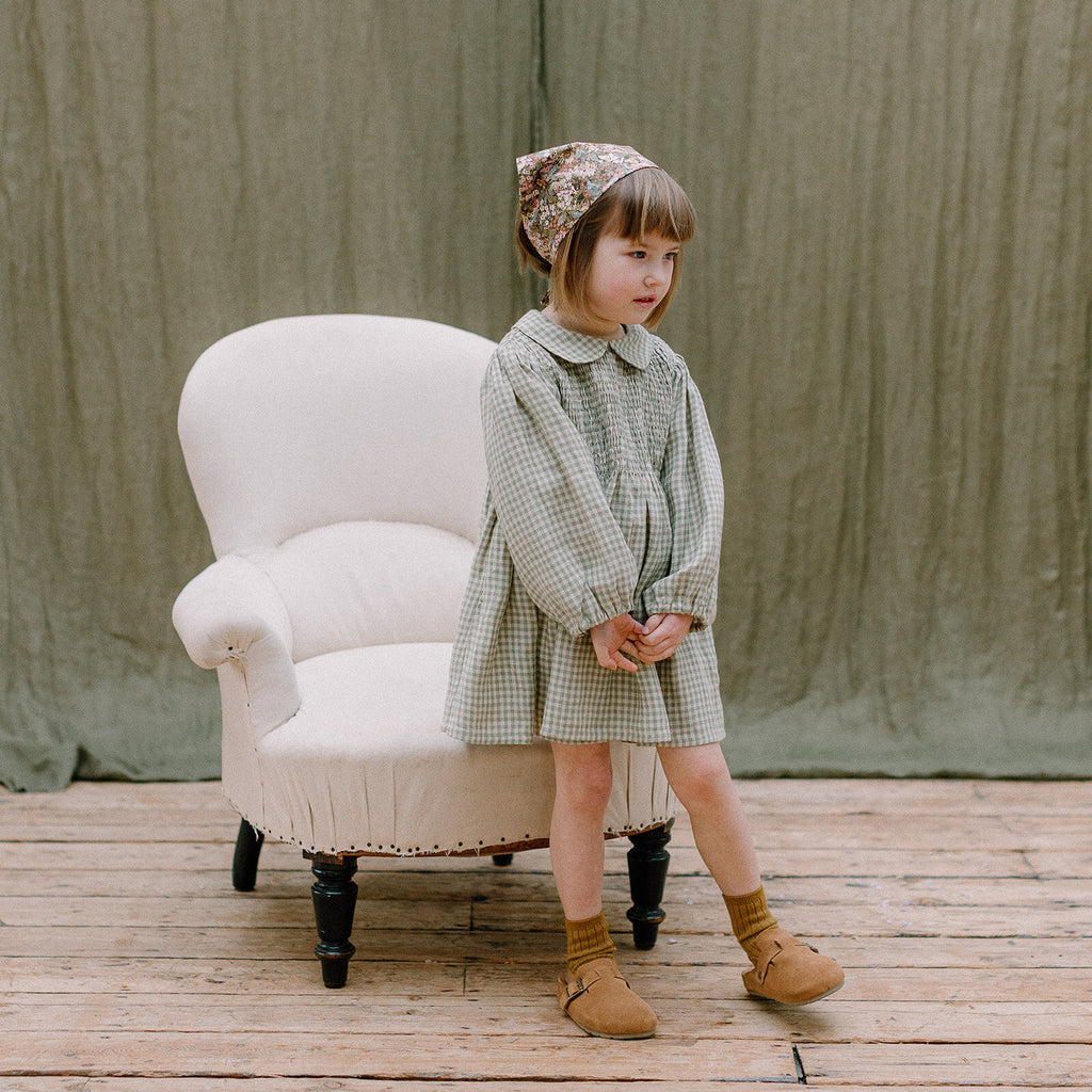 Nellie Quats Draughts Dress ~ Pistachio Mini Check Linen | Wee Mondine