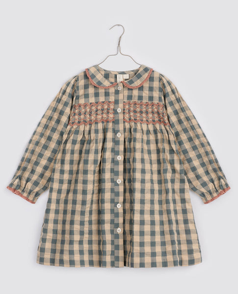 Little Cotton Clothes Organic Smocked Kate Dress ~ Seersucker Gingham Fog
