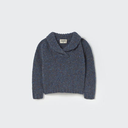 Cozmo Tweed Tricot Collar Sweater ~ Blue Tweed