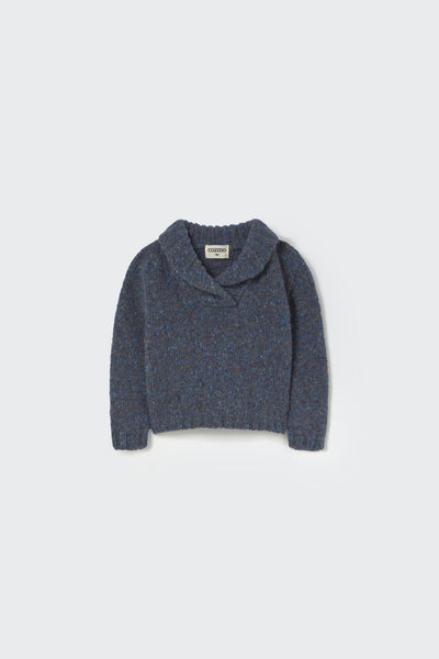Cozmo Tweed Tricot Collar Sweater ~ Blue Tweed