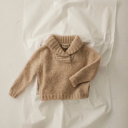 Cozmo Tweed Tricot Collar Baby Sweater ~ Stone