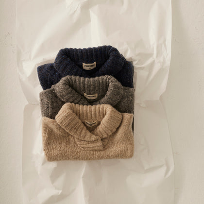 Cozmo Tweed Tricot Collar Baby Sweater ~ Blue