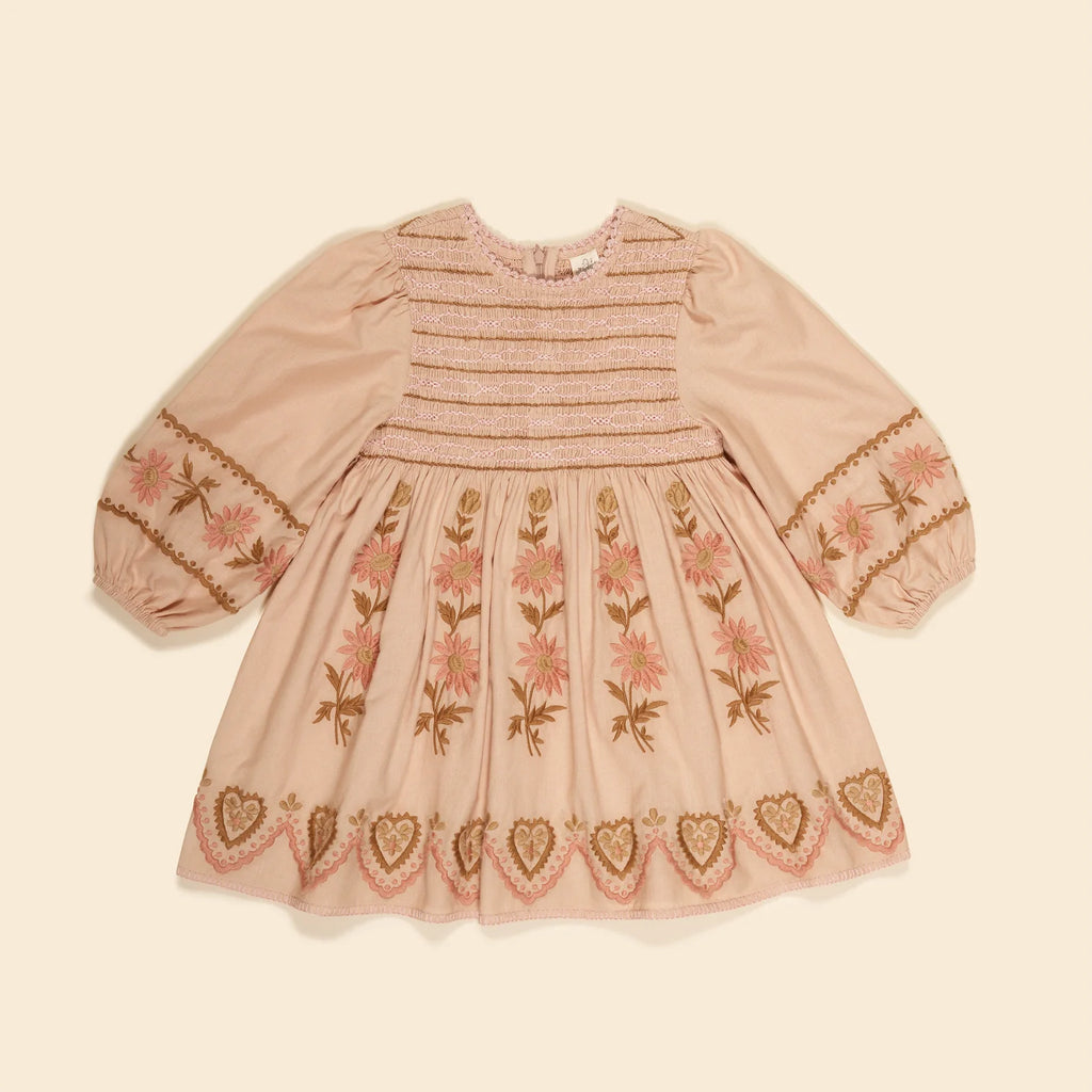 Apolina Penny Smock Dress ~ Pink Beige | Wee Mondine Apolina Penny Smock Dress ~ Pink Beige | Wee Mondine