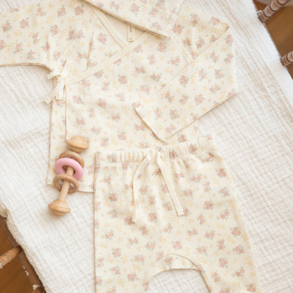 Quincy Mae Wrap Top + Footed Pant Set Flower Field