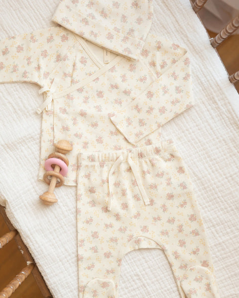 Quincy Mae Wrap Top + Footed Pant Set Flower Field