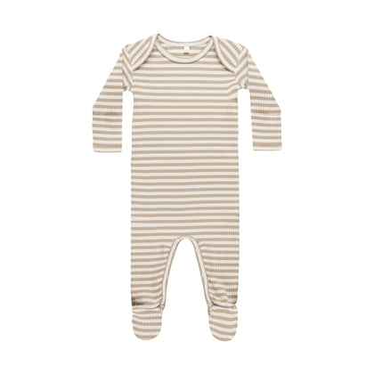 Quincy Mae Ribbed Footie ~ Latte Stripe