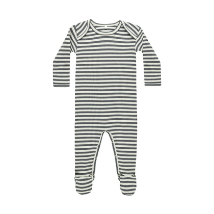 Quincy Mae Ribbed Footie ~ Indigo Stripe