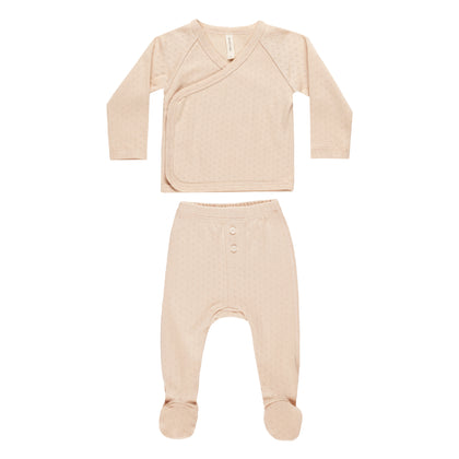 Quincy Mae Wrap Top + Footed Pant Set ~ Shell