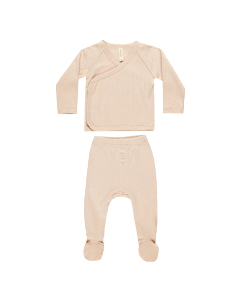 Quincy Mae Wrap Top + Footed Pant Set ~ Shell