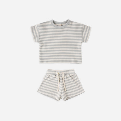 Quincy Mae Waffle Tee + Short Set ~ Sky Stripe