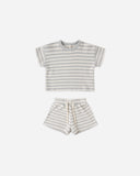Quincy Mae Waffle Tee + Short Set ~ Sky Stripe