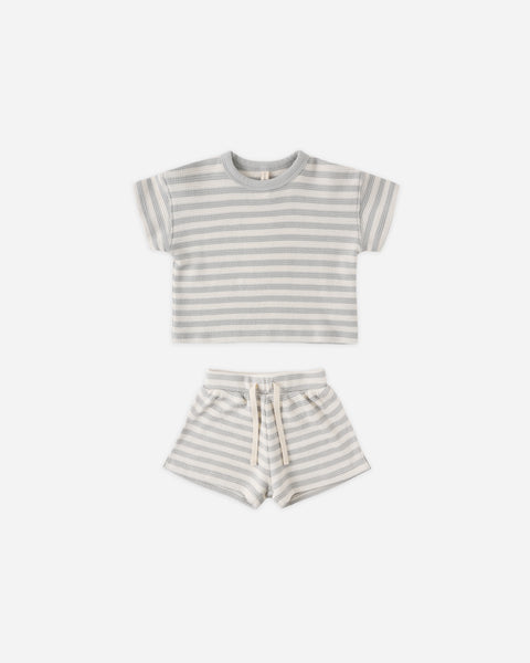 Quincy Mae Waffle Tee + Short Set ~ Sky Stripe