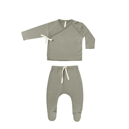 Quincy Mae Wrap Top + Footed Pant Set ~ Basil