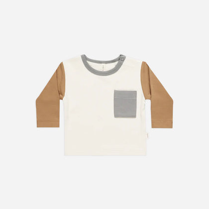 Quincy Mae LS Pocket Tee ~ Colorblock