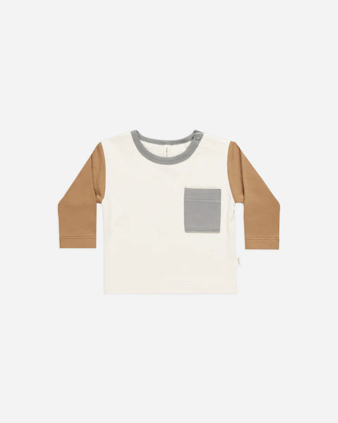 Quincy Mae LS Pocket Tee ~ Colorblock