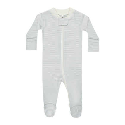 Quincy Mae Zip Long Sleeve Sleeper Footie ~ Sky Micro Stripe