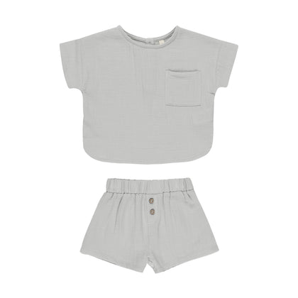 Quincy Mae Woven Boxy Top + Short Set ~ Sky