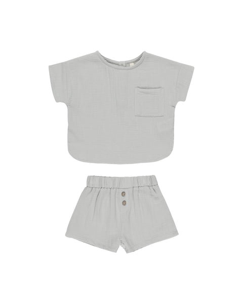 Quincy Mae Woven Boxy Top + Short Set ~ Sky