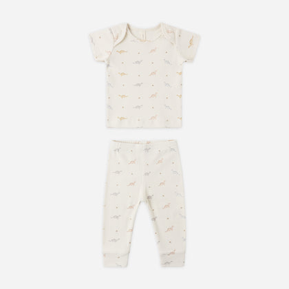 Quincy Mae Ribbed Short Sleeve Tee + Legging Set ~ Dinos