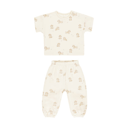 Quincy Mae Jersey Tee + Pant Set ~ Puppies