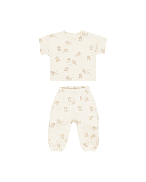 Quincy Mae Jersey Tee + Pant Set ~ Puppies