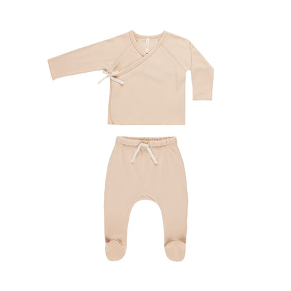 Quincy Mae Wrap Top + Footed Pant Set ~ Shell